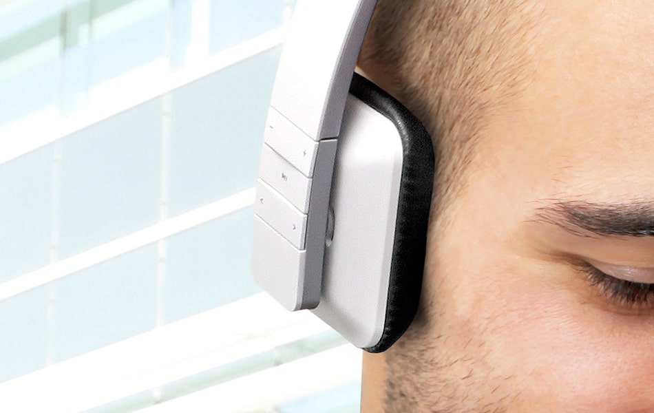 aluratek Bluetooth wireless stereo headphones white lifestyle hands-free controls