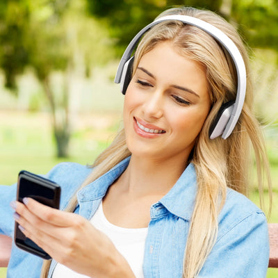 aluratek Bluetooth wireless stereo headphones white lifestyle