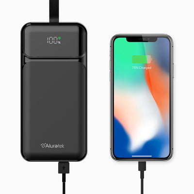 Aluratek portable 30k power bank 65W viewer charging iphone black