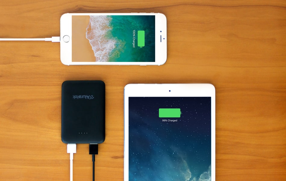 Aluratek portable 5k power bank viewer dual-device charging