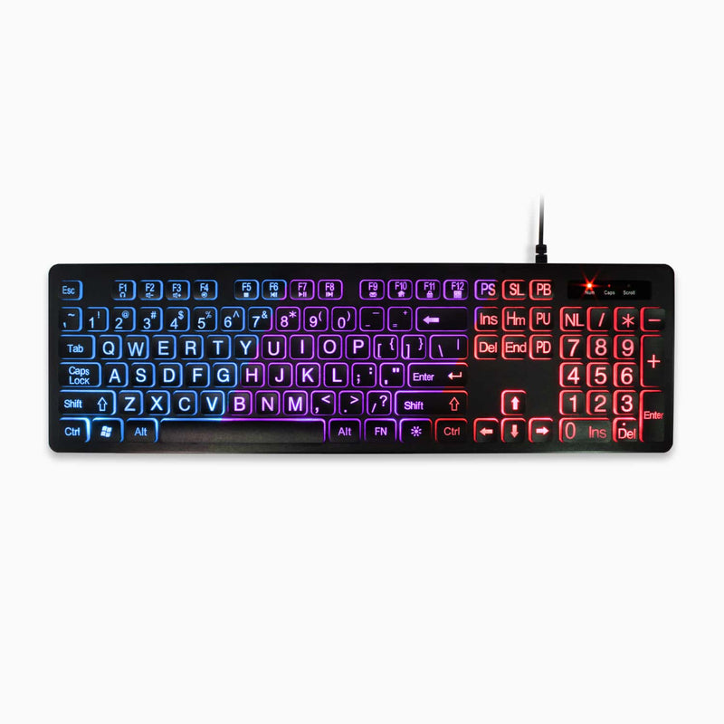 Large Print LED Keyboard | Tri-Color Backlit USB – Aluratek