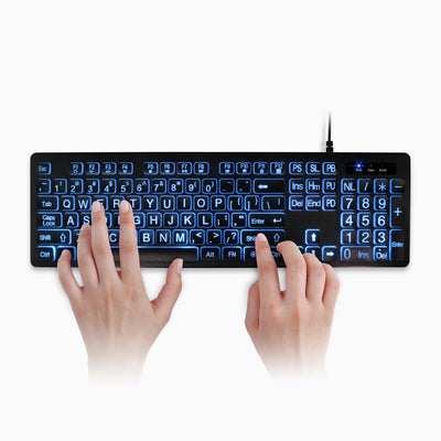 Aluratek tri-color LED keyboard Front hands